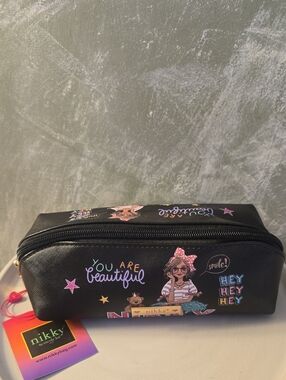 nikky By Nicole Lee  Black 'You Are Beautiful' Cosmetic Bag New